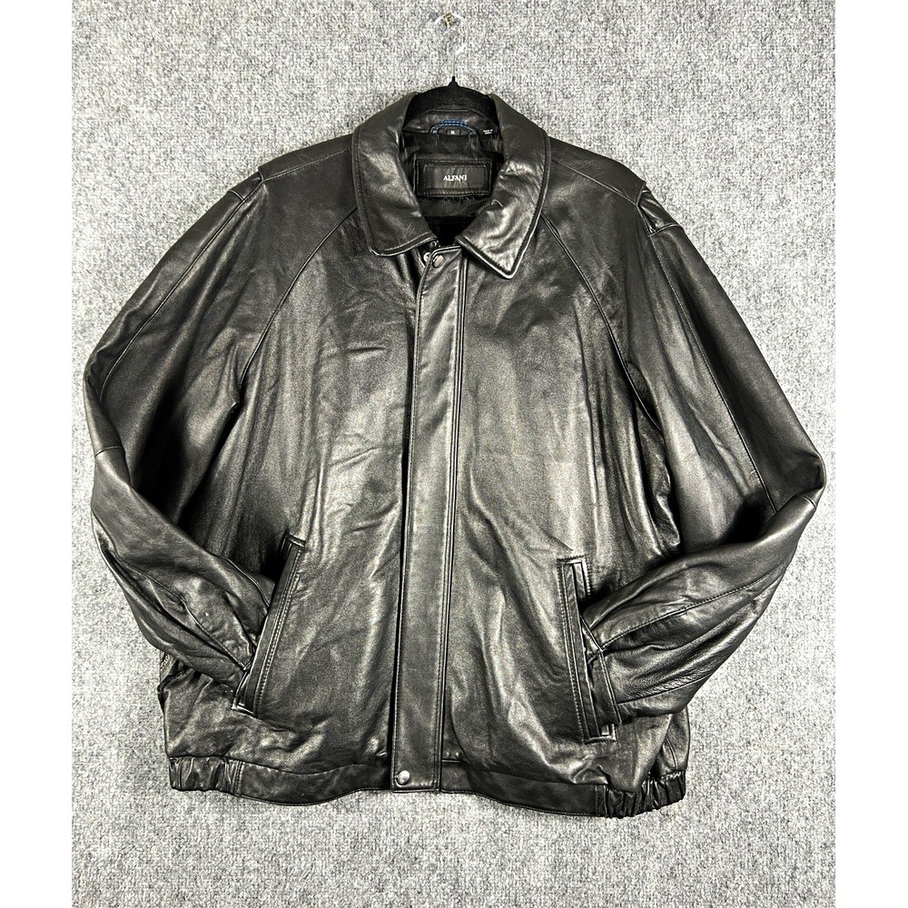 Alfani Men's XL Black Genuine Leather Jacket Full Zip Bomber Coat